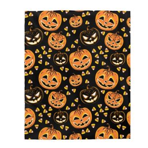 Halloween Lightweight Velveteen Blanket Candy Corn Blanket Jack o Lantern Blanket Pumpkin Blanket