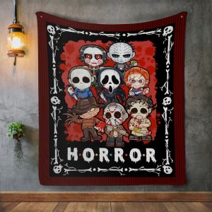 Horror Movie Halloween, Michael Freddy Jason Horror Cartoon Characters Fleece Blanket, Mink Sherpa Blanket, Woven Blanket