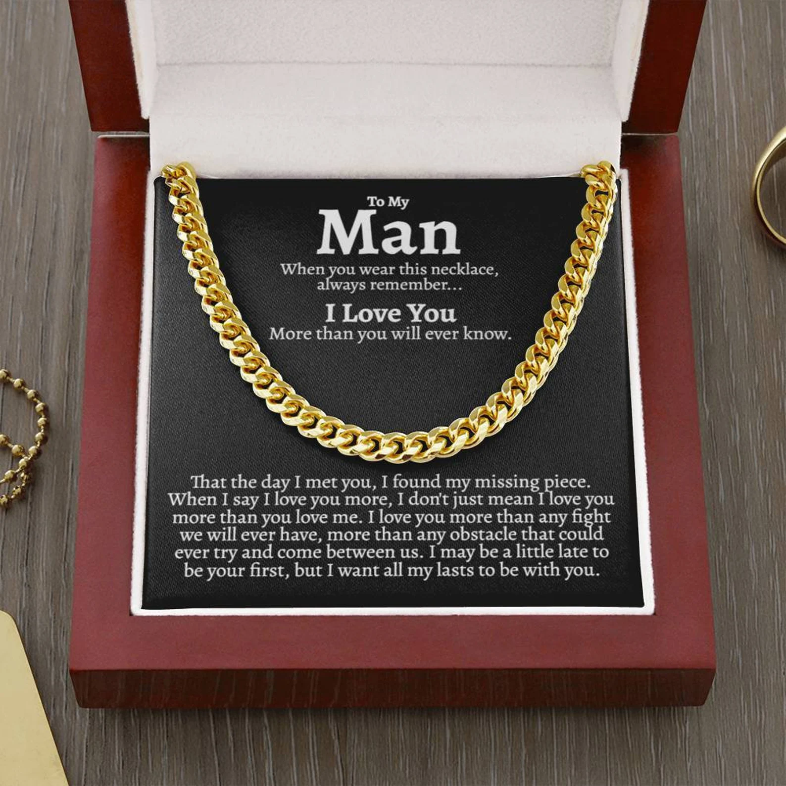 To My Man Cuban Chain Necklace for Him, Romantic Birthday Gifts for Him Christmas, Best Jewelry for Men, Jewelry for Him Romantic, To My Man