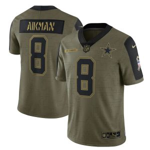 Men's Dallas Cowboys Troy Aikman Nike Olive 2021 Salute To Service Retired Player Limited Jersey
