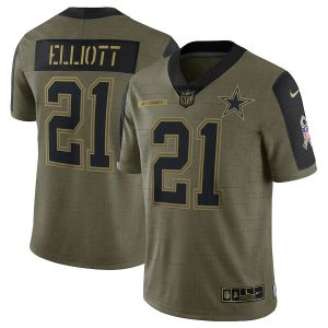 Men's Dallas Cowboys Ezekiel Elliott Nike Olive 2021 Salute To Service Limited Player Jersey